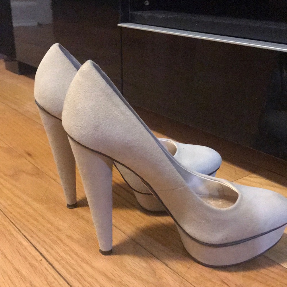 Tan Suede Platform Pumps